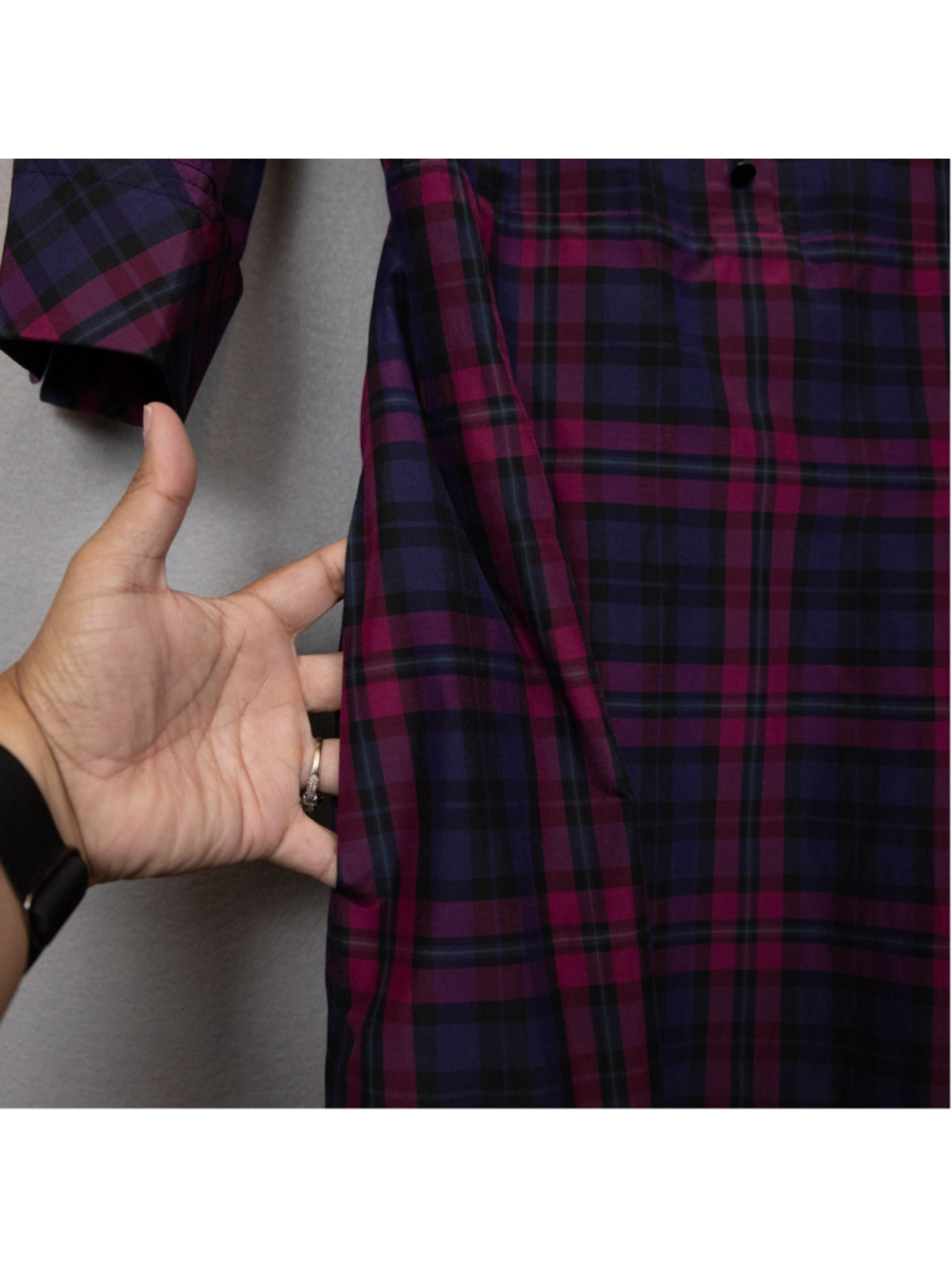 Talbots blue and purple silk blend plaid midi shirt dress-6 - Picture 3 of 7